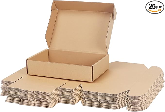 PHAREGE 9x6x2 inch Shipping Boxes Bulk 25 Pack Brown, Tab Lock Tuck Top Mailer by PHAREGE