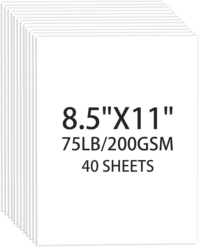 White Cardstock 8.5 X 11, 40 Sheets Card Stock, 75lb/ 200gsm Copy Paper by Ciphyfee