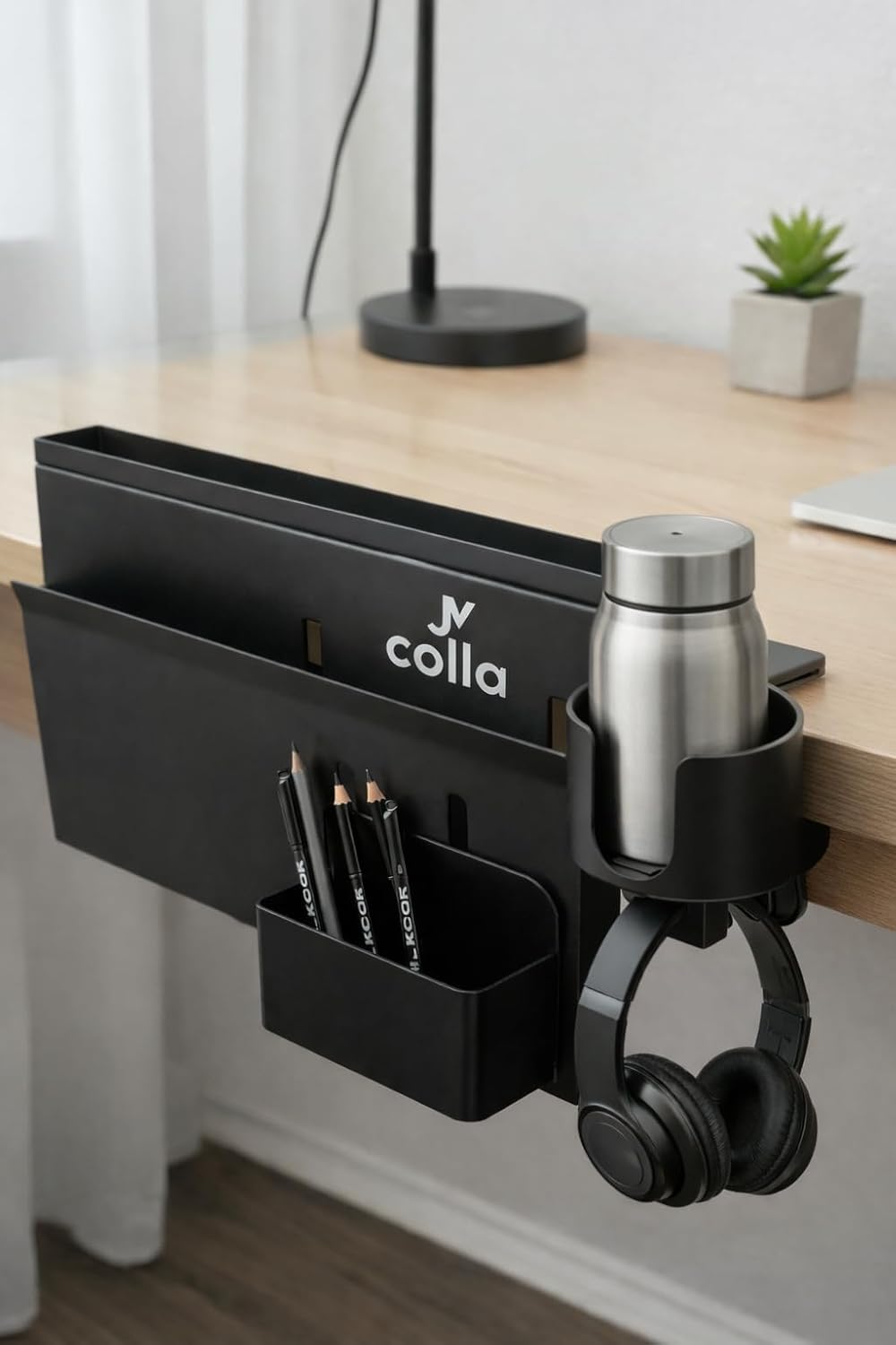 Desk Side Storage Organizer with Laptop Holder & Clamp Cup Holder, Hangin...