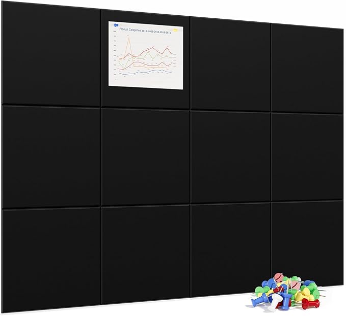 Neatsure Large Cork Board for Wall, 12 Panels Felt Tiles Tack Push Pin Board by Neatsure