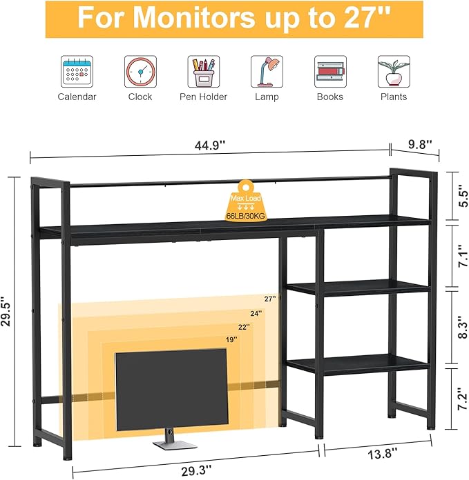 Snughome Desk Shelf, 44.9" Large Desktop Organizer Shelf, Desk Hutch - Image 3