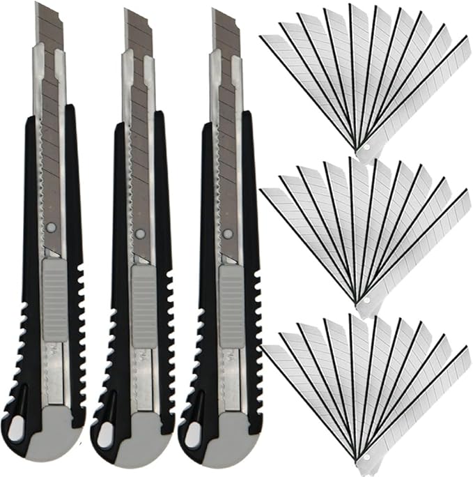 WEKOIL 9mm Snap Off Utility Knife 3 Pack High Hardness Retractable Box Cutters by WEKOIL