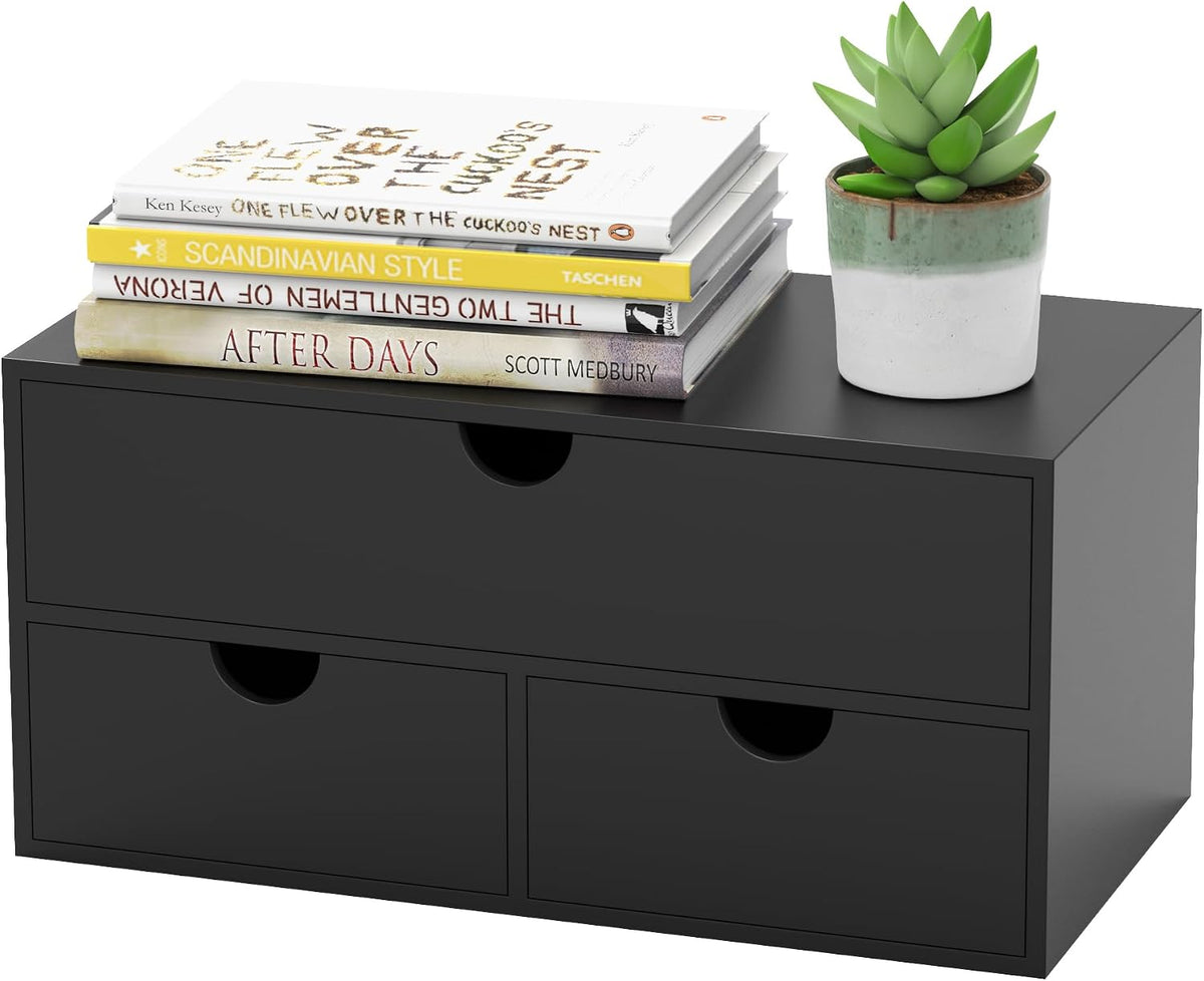 Bamboo Desk Organizer with Drawers Desktop Storage Drawers for Bills Office S...