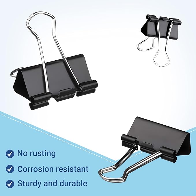 208 PCS Binder Clips Assorted Sizes – 0.6"-2" Black Metal Paper Clamps - Image 2