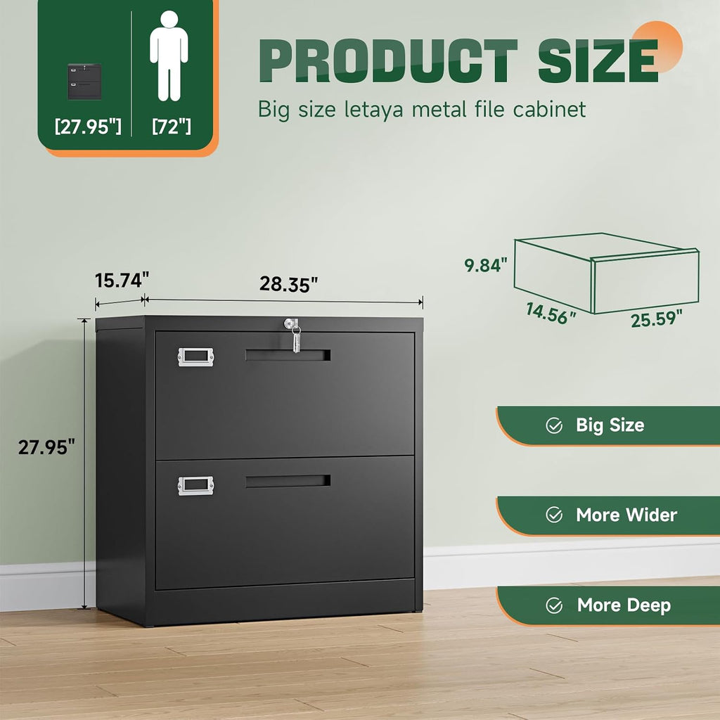 letaya 2 drawer file cabinet with lock,metal lateral, close-up detail