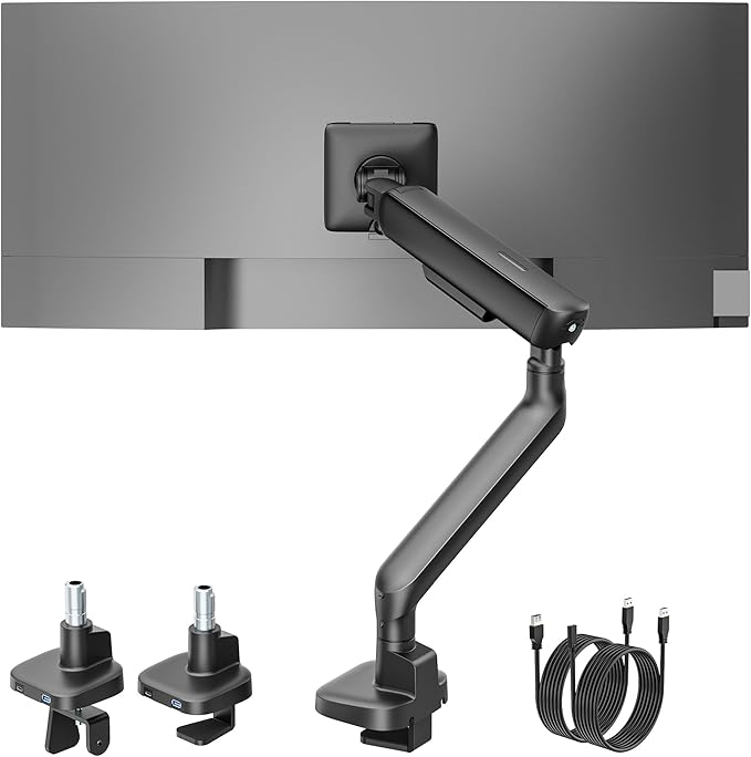 monTEK Single Monitor Arm with USB, Mechanical Spring Monitor Arm by monTEK