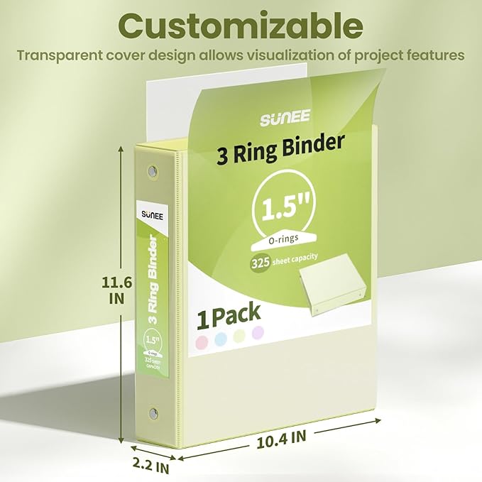 SUNEE 3 Ring Binder 1.5 Inch 1 Pack, Light Yellow - Image 7