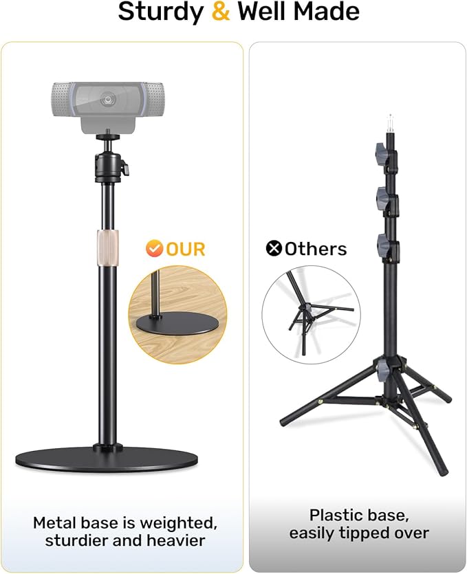 Webcam Tripod Stand for Desk Height Adjustable & 360° Swivel Webcam Mount - Image 6