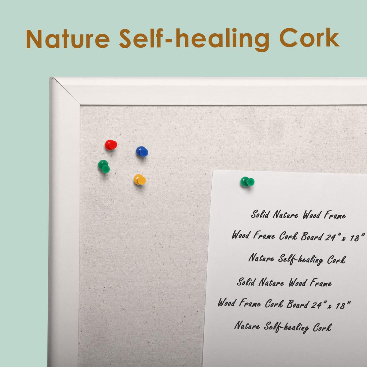 INNOVART White Cork Bulletin Board 36" X 24" with 10 Push Pins, Cor...