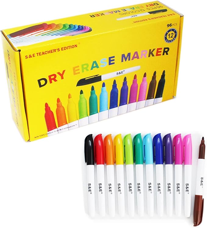 S & E TEACHER'S EDITION 96 Pcs Dry Erase Markers Colored markers 12 Assorted by SETEACHERSEDITION