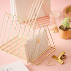Sooyee 9 Slot Rose Gold Magazine Holder, Desktop File Sorter Organizer Triangle - Image 6