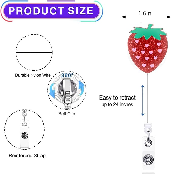 2Pcs Funny Strawberry Badge Reel Retractable - Image 3