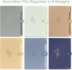 EOOUT 6pcs Expanding File Folders with 5 Pockets, Accordion Folders for Documents, A4 Letter Size Gold-Embossed Floral Plastic File Organizer with Snap Button for School and Office Supplies