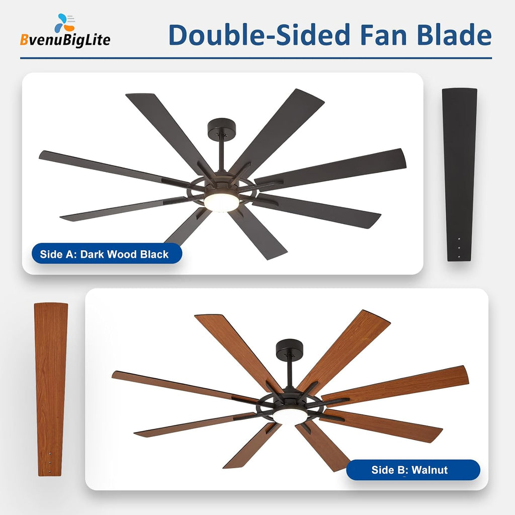 large ceiling fans with lights: modern 72 inch, front angle view