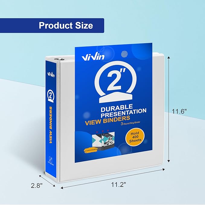 3 Ring Binder 2 Inch, ViVin Sturdy 2"-Round Ring Binder - Image 2