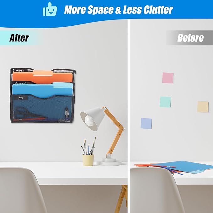 EASEPRES 3 Pocket Mesh Hanging Wall File Organizer - Image 4