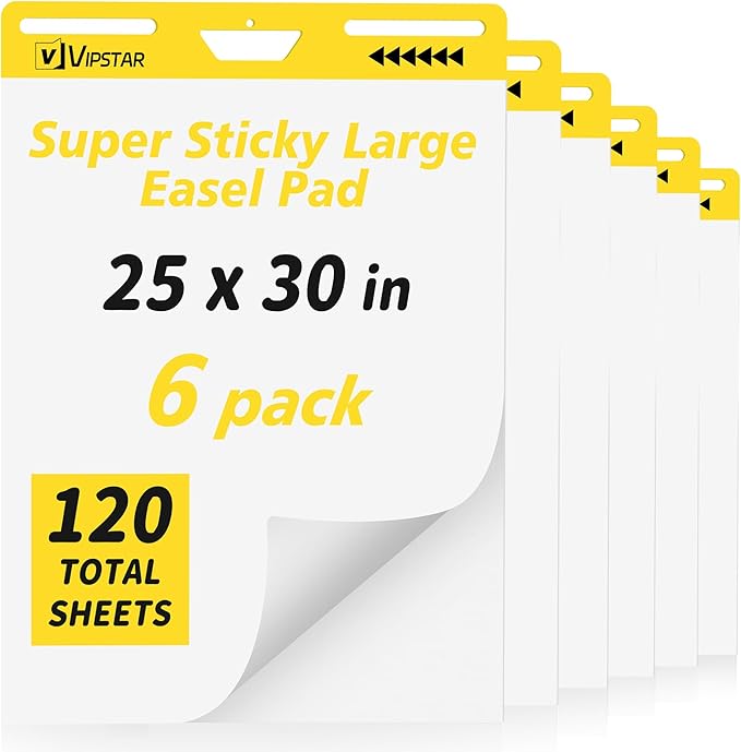 Sticky Easel Pad 25 in x 30 in Post, Large Self Stick Flip Chart Premium Paper by VIPSTAR