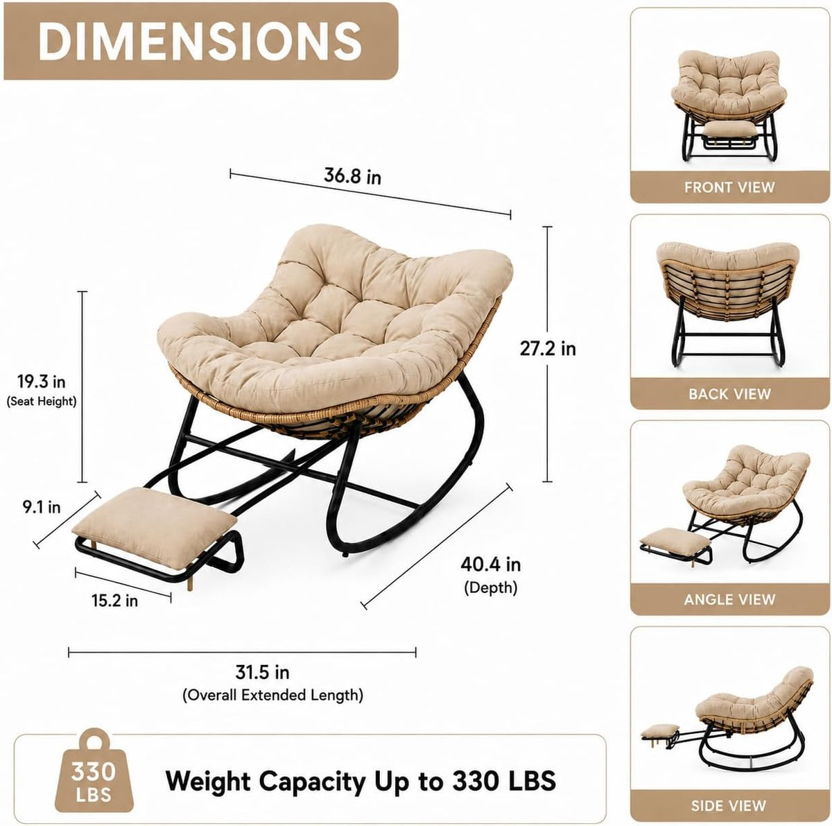 Oversized Rocking Chair with Zero-Gravity Foot Rest & Ottoman, Comfy Loun...