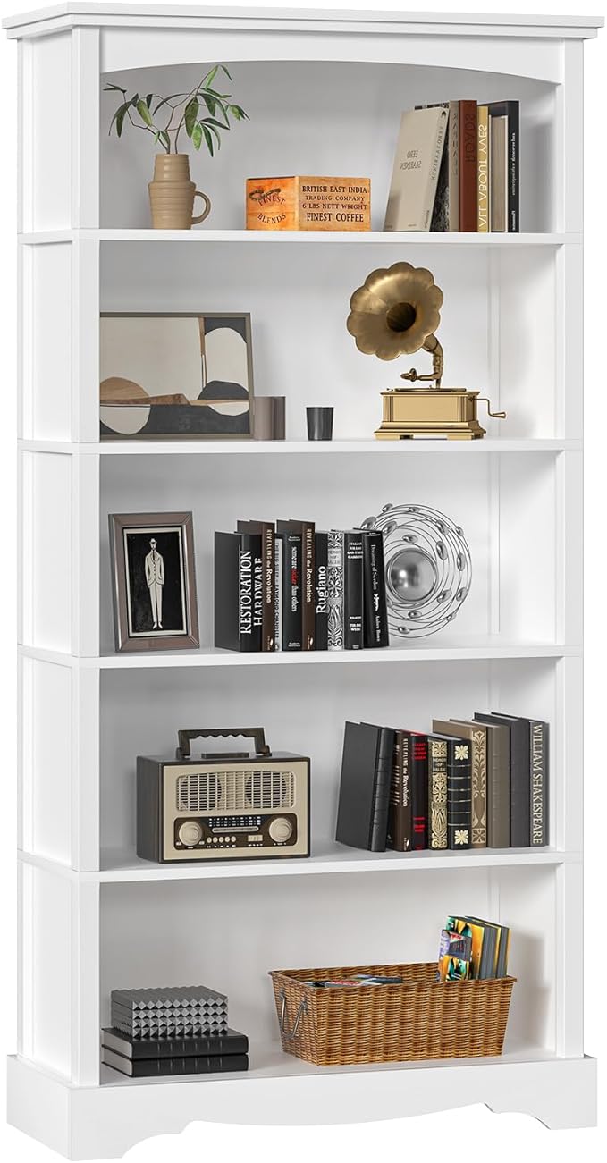 TVU 5-Tier Wooden Bookshelf, 65 Inch Tall Bookshelf by CreateaBetterLife