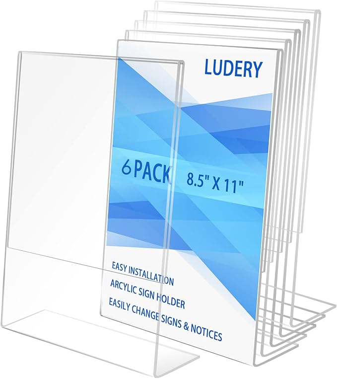Ludery 8.5x11 Inches Acrylic Sign Slant Back Holder, Plastic Display Stand by Ludery