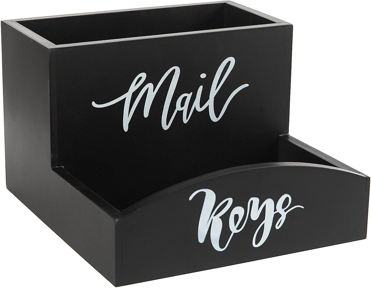 Rustic Black Torched Wooden Key Mail Organizer Word Front Label Table Top Org...