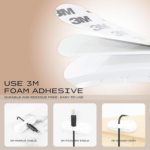 Apromisith USB Cable Organizer Clips Cord Holder, 10 Packs White Self Adhesive - Image 4