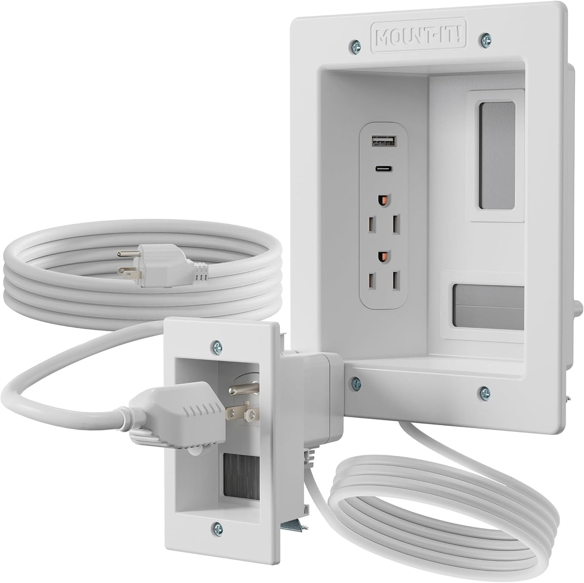 Mount-It in-Wall TV Cable Management Kit, USB-C, Dual Outlet, Cord Hider