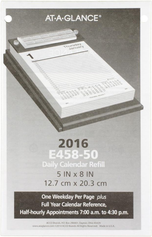AT-A-GLANCE Daily Desk Calendar Refill 2016, 5 x 8 Inches (E458-50)
