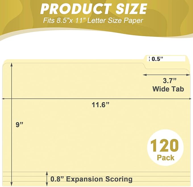 Manila Folders, HERKKA 120 Pack 1/3 Cut Tab File Folders, Manila Folders 8.5 x - Image 2