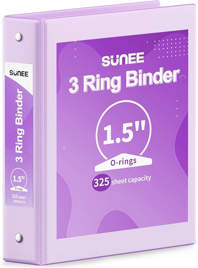 SUNEE 3 Ring Binder 1.5 Inch 1 Pack by SUNEE