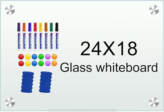 H-Qprobd White Board 24”x18“ Magnet Dry Erase Boards Frameless Magnetic Glass by H-Qprobd