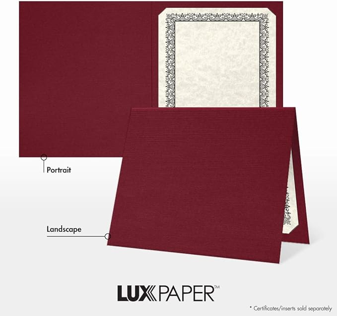 LUXPaper 9.5" x 12" Certificate Holders | Burgundy Linen | 100lb. Cover | 25 Qty - Image 4