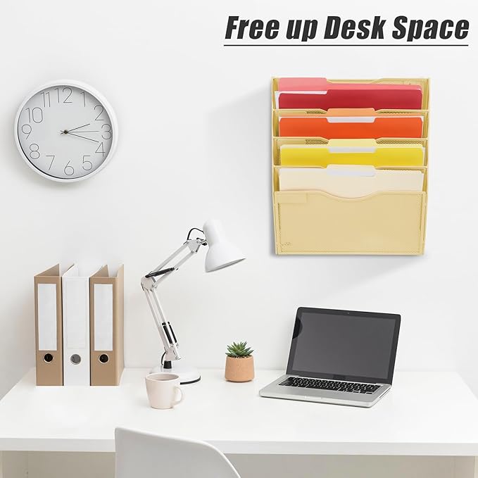 EASEPRES 5 Pocket Mesh Hanging Wall File Organizer, Wall Mounted Mail Paper - Image 4