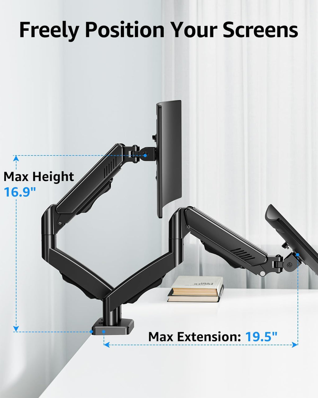 dual monitor stand fits up to 32 inch showing dimensions