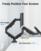 dual monitor stand fits up to 32 inch showing dimensions