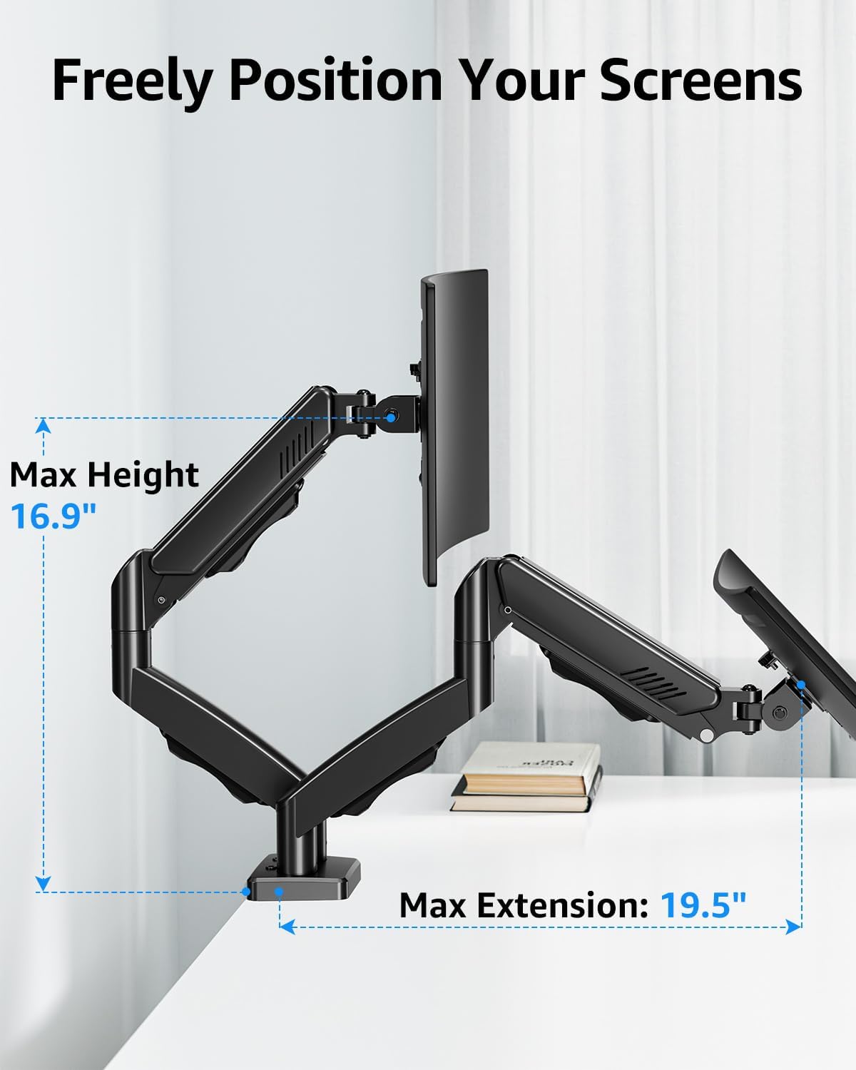 dual monitor stand fits up to 32 inch showing dimensions