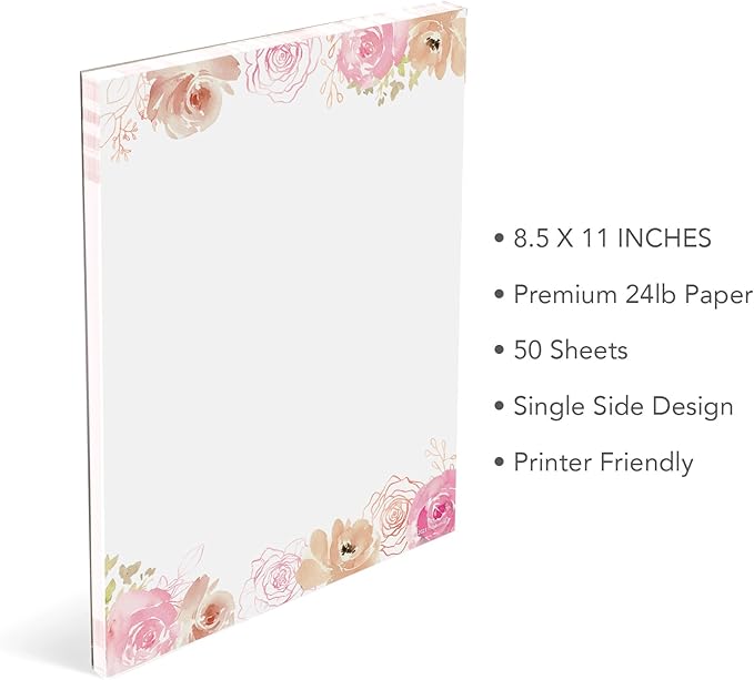 THiNKABLE Floral Stationery Paper, 50 Sheets, Decorative, Writing Paper - Image 2