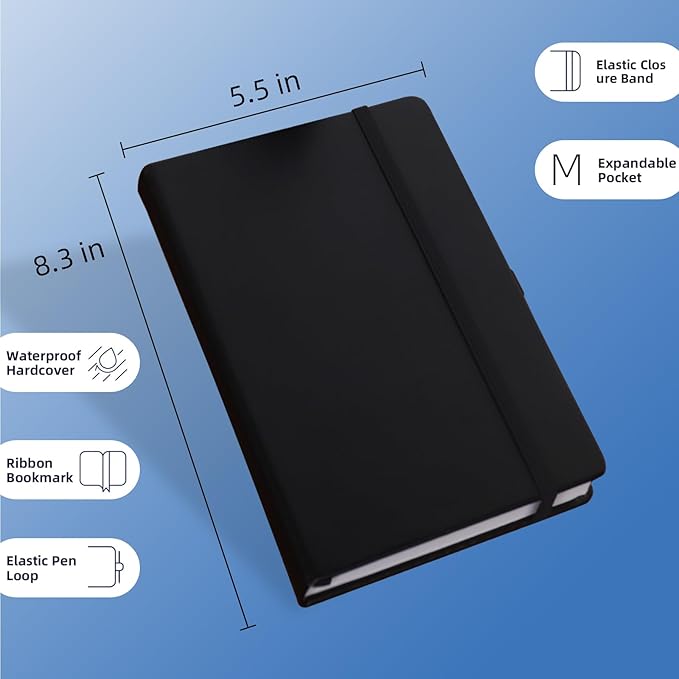KODAPAGE Black A5 Liend Journal Notebook, 7mm College Ruled Notepad, Journaling - Image 2