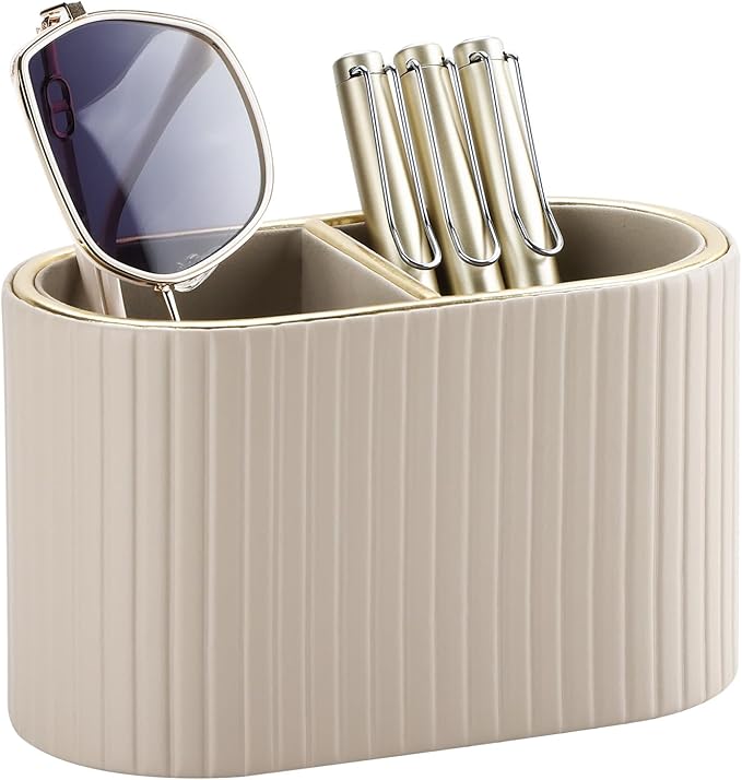 KINGFOM PU Leather Desk Organizer Pen Holder – Dual-Compartment Stylish Pencil by KingfomLeatherHomeOfficeDecor