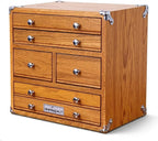 premium oak wood organizer chest, 6 drawer desktop, main product view