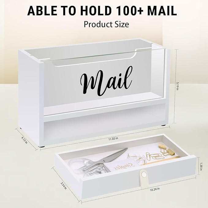 Two-Layer Solid Wooden Mail Storage Organizer Holder - Image 7