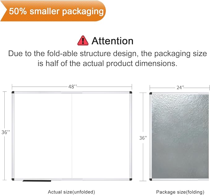 VIZ-PRO Magnetic Foldable Whiteboard, 48 x 36 Inches, Dry Erase Wall Mounted - Image 2