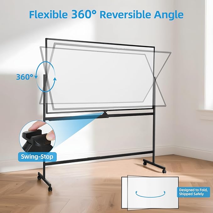 VOWNER Double-Sided Magnetic Whiteboard, Reversible Rolling White Board - Image 5