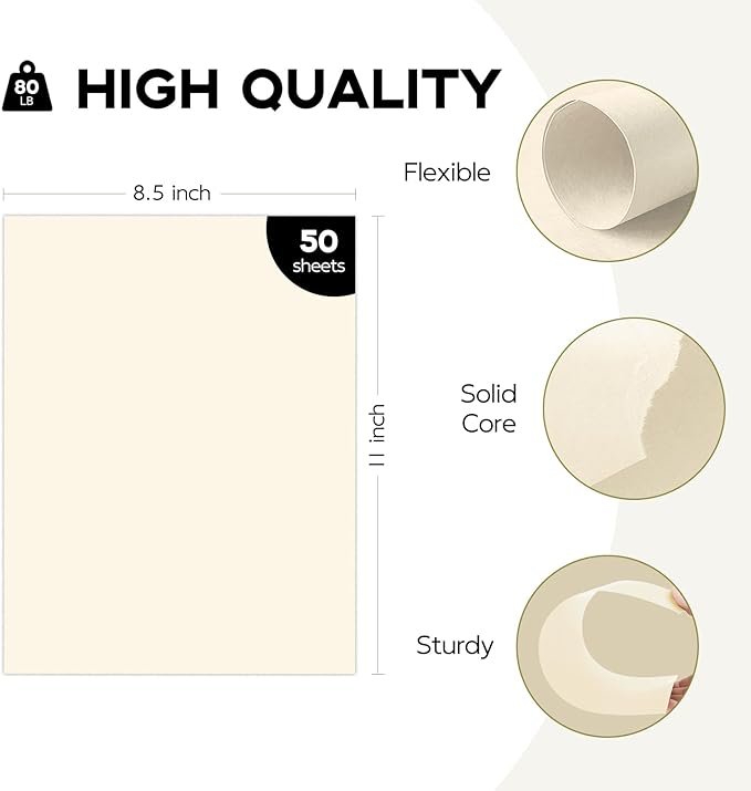 50 Sheets Cream Cardstock 8.5 x 11 Ivory Paper, Goefun Off White Card Stock - Image 2