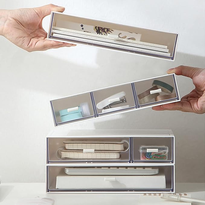Desk Organizer with Drawers Stackable Storage Drawers, Plastic Compact Desk - Image 2