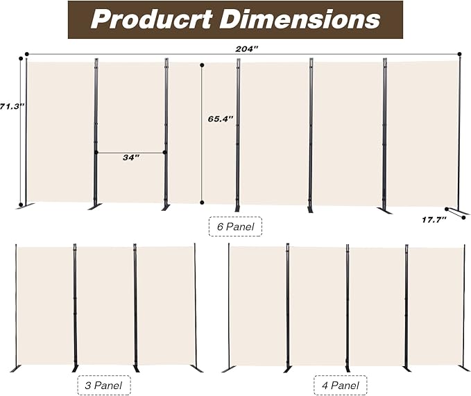 CHOSENM Room Divider, 6 Panel Folding Privacy Screens - Image 2