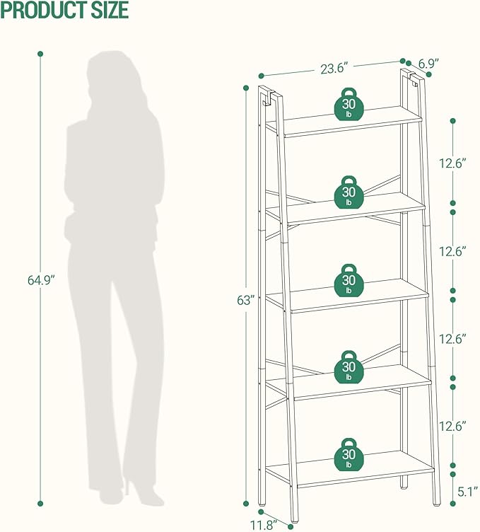 Hzuaneri Ladder Shelf, Bookshelf Bookcase, Freestanding Corner Storage Shelve - Image 2