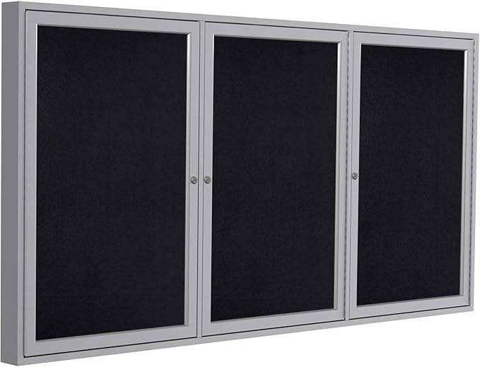 Ghent 36"x72" 3-Door indoor Enclosed Recycled Rubber Bulletin Board, Shatter by Ghent