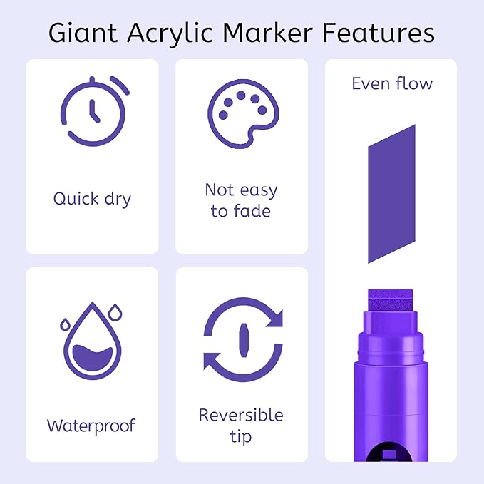 BIGTHUMB 3 Pcs Purple Jumbo Permanent Markers: 15mm Wide Tip Thick Acrylic - Image 3