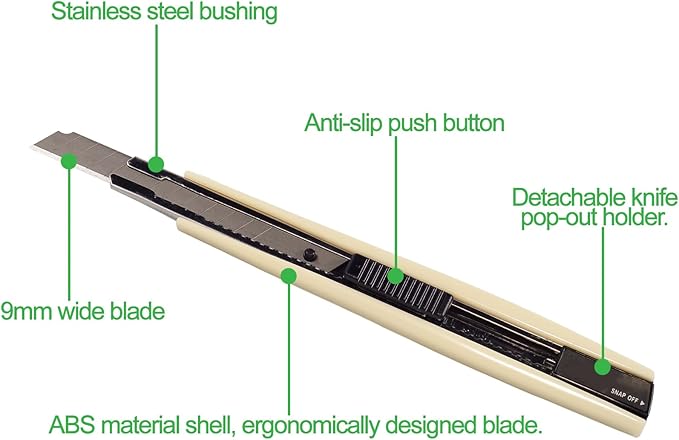AHCHAY 2pcs Utility Knife 9mm 60 Degree Foil Blade Cutter Snap Off Retractable - Image 3